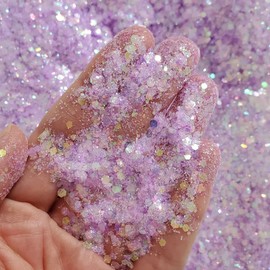 HEMOER Light Purple Opal Glitter, 100 g Chunky Sequin Glitter, Craft Glitter for Resin, Face, Nails, Body, Crafts, Slime Festival Party Art, Glitter Powder for Nails Glitter