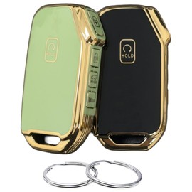 REPROTECTING TPU Rubber Key Fob Cover Compatible with Kia Cadenza Forte NIRO Rio Seltos Sorento Soul Sportage Stinger Telluride (not for Keys with Eject Buttons (Black/Green)