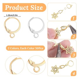 Hunken 100 Pcs Earring Hooks for Jewelry Making, Stainless Steel Round Lever Back Clasp, Hypoallergenic French Hoop Earring Findings for DIY (Gold & Silver)