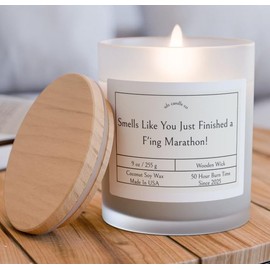 Marathon Candle, Runners Candle, Running Gift, 9 oz Glass Jar, Wooden Wick, 50 Hour Burn Time (Fraser Fir)