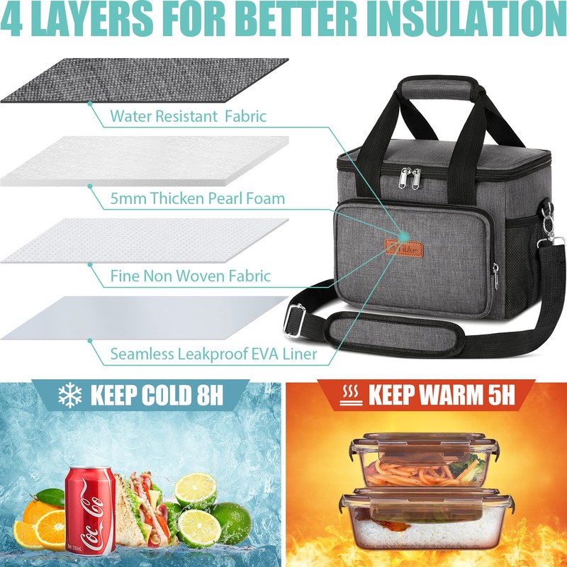 Tiblue Insulated Reusable Lunch Box for Office Work School Picnic