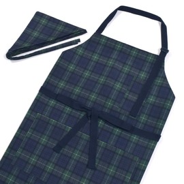 COLORFUL CANDY STYLE High School Apron Set, PET Plastic, Plaid, Dark Green
