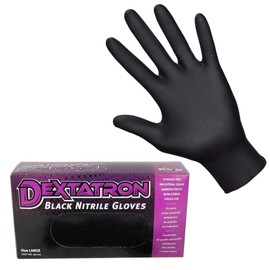 DEXTATRON Non-Sterile Powder Free Black Nitrile Disposable Gloves, Large (10 Boxes of 100 Gloves)