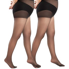 BAERU Large Size 3L Tights, Black, 2-Pair Set, Loose Fit Stockings for Women, Plus Size Pantyhose, Black