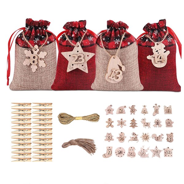 Advent Calendar Bags, 24 Advent Calendar Hanging Bags, Christmas Gift
