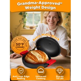 Dutch Oven Bread Baking Pot with Lid 6QT Cast Iron Design & Complete Sourdough Kit (Banneton Basket, Dough Tools, Silicone Sling) for Artisan Bread Making