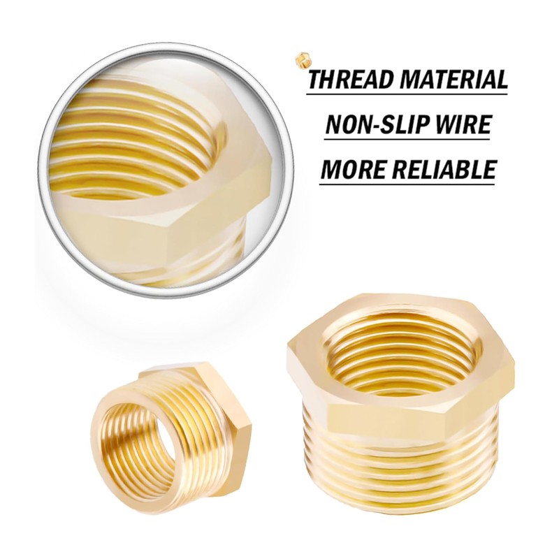 AOPANDA Brass Hex Bushing Reducer, 3/4 NPT Male X 1/2