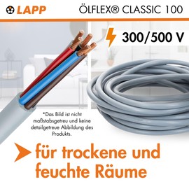 Lapp 00101234 Ölflex Classic 100 Control Cable 4 x 0.5 mm² without Green/Yellow Protective Conductor I Cable 4 Core I Colour-Coded PVC Cable 4 Core 10 m