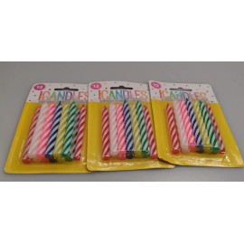 Unbranded Assorted Colored Stripe Birthday Candles 3 Packs of 12 (Multipack of 36 candles)