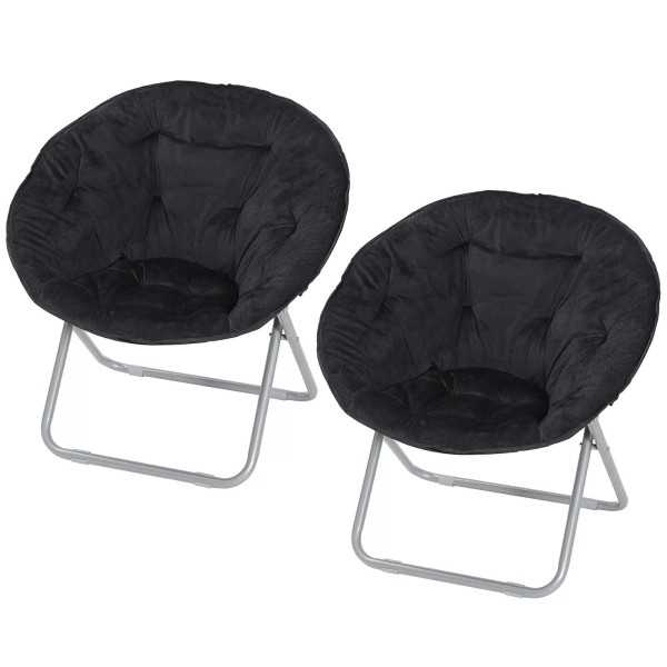 SEGAWE 2x Faux Fur Saucer Chairs Stool Soft Folding Moon