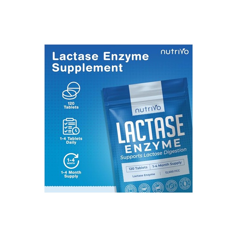 Nutrivo Lactase Tablets | High Strength Lactose Intolerance Tablets 12,500