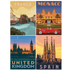 DCIDBEI 30 x 40 cm 4 Pieces Diamond Painting Nation Poster, 5D Diamond Painting City, Puzzle Diamond Monument Round, Gift for Adults, Wall Decoration Living Room Office Bedroom