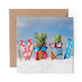 1 x Greeting Card Ski Snowboard Couple Snow Skiing - Blank Birthday Celebration Anniversary #12310