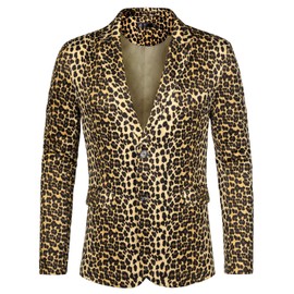 Lars Amadeus Men's Party Animal Leopard Print Blazer Notched Lapel Lightweight Sport Coat Suit Jacket Medium Yellow Black