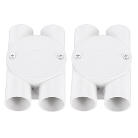 sourcing map 2Pcs PVC Conduit Box Junction Box Outdoor Cable Connectors, 4 Way Round Wire Box Connectors Circuit 25mm with Cover for Cable Management White