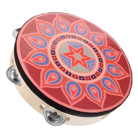 KOMBIUDA 8-Inch Single Row Hand Held Tambourine Drum Wooden Rhythm Instrument for Dance Performance Boys and Girls Adults Bohemian Style for Music Classes and Parties