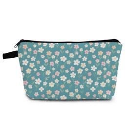 YULUENZE Blue-green Little Flower Makeup Bag Cute Small Organizer Bag with Zipper Blue-green Little Flower Cosmetic Bag Aesthetic Birthday Present for Women Friends
