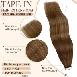 Hetto Real Hair Tape-In Extensions Blonde Tape Extensions Real Hair Remy Hair Extensions Tape-In Extensions #6/8/14 Medium Brown to Light Brown and Darkest Blonde 50 cm 50 g