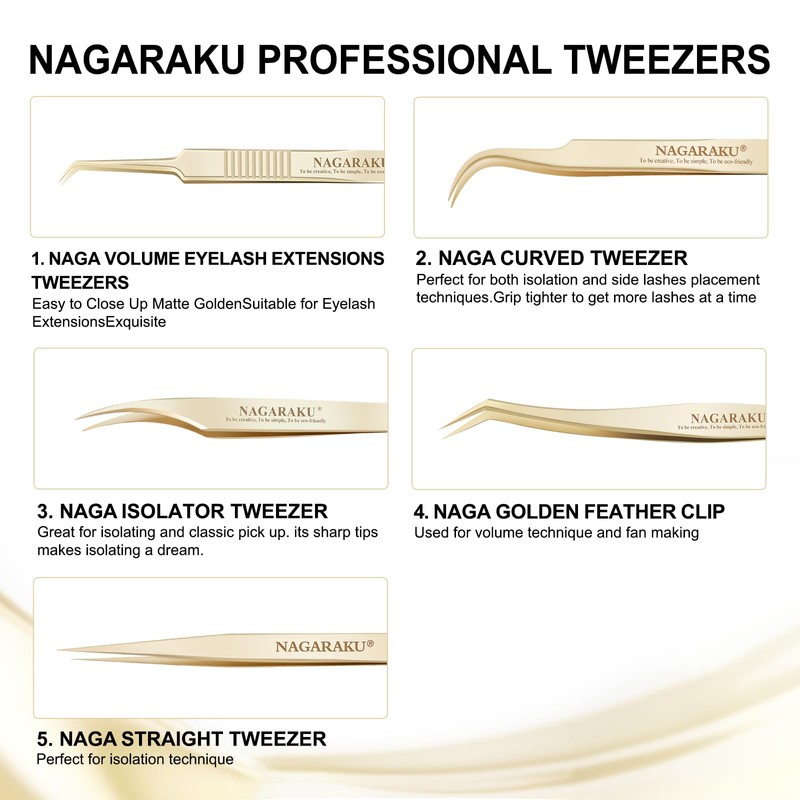 NAGARAKU Pinzas Para Extensión de Pestañas Ligeras y Suaves Agarre