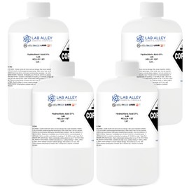 Lab Alley Hydrochloric Acid 31%, Lab Grade, High-Quality Solution for Industrial and Laboratory Use, Ideal for Use in Leather and Steel Industries (1 Gallon Total (Pack of 4 x 1 Quart Bottles))