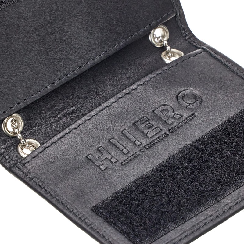 HIIERO ID Card Holder Oval Window Leather with Metal Chain