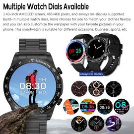 TYBERLEY Smartwatch Men's 1.43 Inch AMOLED Call Bluetooth Fitness Tracker IP68 Waterproof Heart Rate Monitor Sleep Monitor Watch for Android iOS Sports Smartwatch