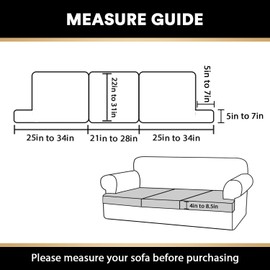 PrinceDeco 3 Piece T Cushion Couch Covers T Cushion Sofa Slipcover Suitable 3 Cushion Couch Stretch Individual T Cushion Shape Seat Covers with Elastic Bands Washable Pet Friendly, Grey