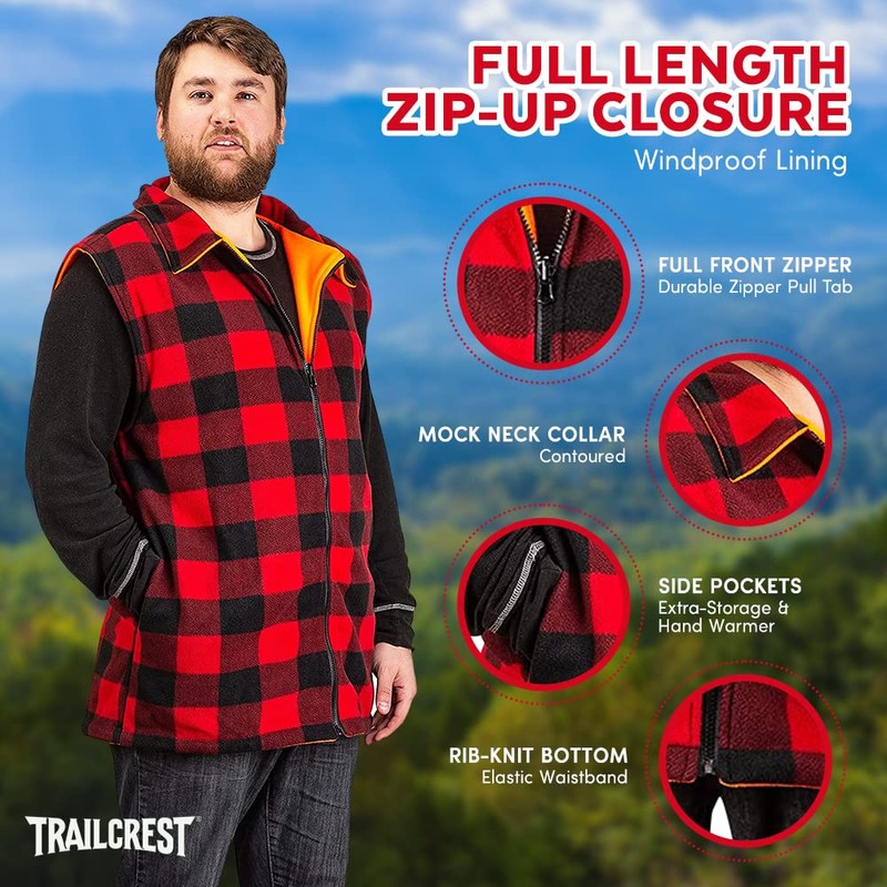 TrailCrest by Treel Men's Reversible Buffalo Plaid & Safety Blaze