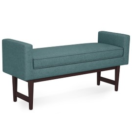 SIMPLIHOME Scott 46 inch Wide Contemporary Rectangle Ottoman Bench in Smoky Teal Linen Fabric, Assembled, for The Living Room and Bedroom