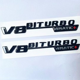 CMAOS 2pcs Gloss Black V8 BiTurbo 4Matic+ Emblem Side Fender 3D Chrome Badge forMercedes CL63 E63 (Gloss Black V8)