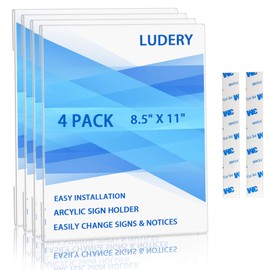 8.5" x 11" Wall Mount Sign Holder Acrylic Clear Frames with Tape Adhesive for Home, Office, Store, Restaurant (4 Pack)