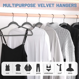 HOUSE DAY Grey Velvet Hangers 60 Pack, Non Slip Felt Hangers, Heavy Duty Velvet Clothes Hanger, Ultra Slim Hanger Space Saving, Perfect for Shirt, Suits, Pants