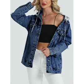 Oversized Denim Jacket Women Boyfriend Ripped Jean Jacket Trendy Loose Shacket Fall Trucker Coats