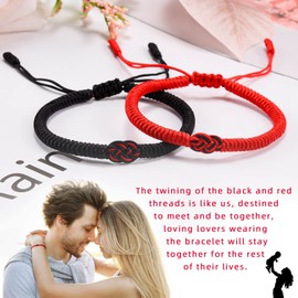 MANVEN Partner Bracelets Kabbalah Red Rope Lucky Bracelet Hand Knitted Amulet Matching Couple Bracelet Gifts for Friends Girlfriends Husbands Wives Fiancée, Nylon, No gemstone