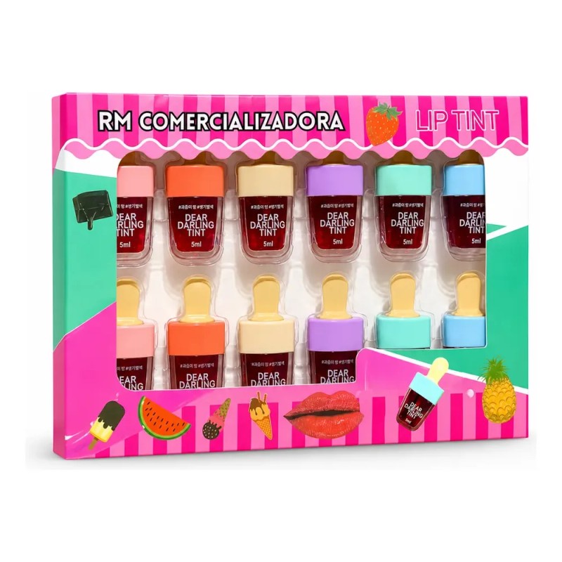 12 Piezas Labial Lip Gloss Tinta Coranea Rojo Brilloso