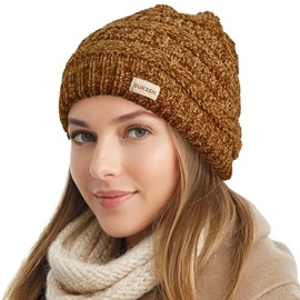 Sukeen Knit Beanie Hat for Women Thick Fleece Lined Winter Hat Warm Skull Cap Fashionable Knit Hat for Outdoor Brown