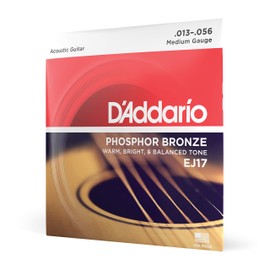 D'Addario Guitar Strings - Acoustic Guitar Strings - Phosphor Bronze - For 6 String Guitar - Warm, Bright, Balanced Tone - EJ17 - Medium, 13-56