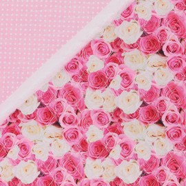 Mook Fabrics Double Faced Quilted Cotton (43'' Wide), Roses/Dots Pink/White Cut by The Yard