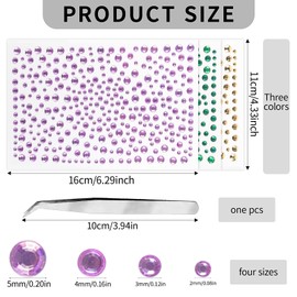 Doneace Mardi Gras Face Tattoos Gems Self Adhesive Face Jewels Festival Face Gems Stick on, Mardi Gras Rhinestone Stickers for Face, Eye, Makeup, Crafts, Rave Accessories for Women(Purple Gold Green)