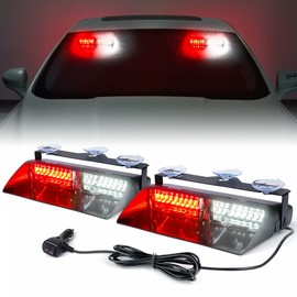Xprite 2-in-1 High Intensity 32 LED Emergency Dash Strobe Warning Lights Interior Windshield Flashing Light w/Suction Cups for Volunteer Firefighter Construction Vehicles Truck White Red