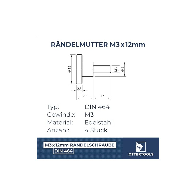Ottertools - Thumb Screw DIN 464 | Thread: M3 x