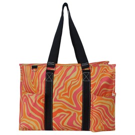 NGIL Zip-Top Tote Bag with Exterior Pockets for Working Women, Teachers, Nurses, and Moms, Design in USA (Retro World-black)