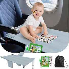 Omzer Baby Toddler Airplane Bed - Flyaway Kids Airplane Bed for Toddler Airplane Seat Extender for Kids with 2 Pockets and Toys Portable Lightweight Baby Travel Essential Footrest for Flights - Grey