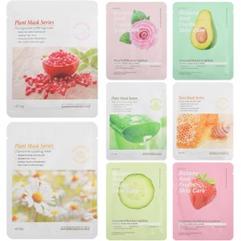 Sewroro 8 Piezas Mascarilla Facial Hidratante con Extracto de Frutas Unidades para Epidermis Seca para Mujeres y Adolescentes con Aloe Vera Rosa Calabaza Aguacate Irritación Facial