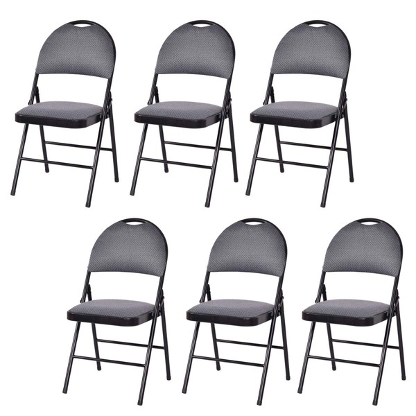 Giantex 6-Pcs Folding Chairs Set - Foldable Dining Chairs with Upholstered Seat, Non-Slip Footpads, Commercial Guest Chairs, Pack of 6 Waiting Room Chair for Events Office Wedding Party Kitchen, Gray