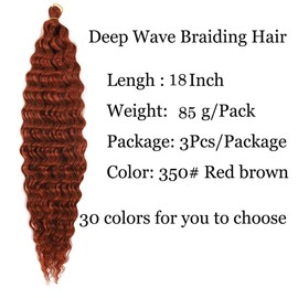 18 inch Ocean Wave Crochet Hair Red brown Deep Wave Curly Braiding Hair Extensions 3 packs Long Wavy Water Wave Braid For Women Synthetic Crochet Braids(18 inch, Red brown)