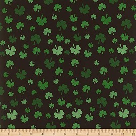 Cotton St Patrick Shamrocks Black, Fabric by the Yard