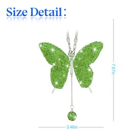 zipelo Bling Butterfly Diamond Car Accessories, Crystal Car Rear View Mirror Charms for Women, Car Decoration Lucky Gifts Hanging Interior Crystal Ornament Pendant Decor for All Cars (Light Green)