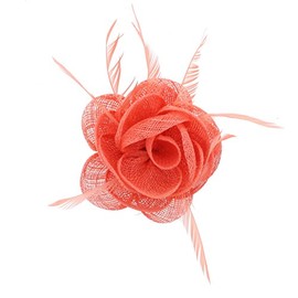 Zac's Alter Ego Salmon/Peach Rose Net Fascinator with Feathers on Clip & Brooch Pin