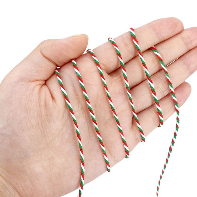 Christmas Twine String Green Red and White Baker String, 2mm,100m,